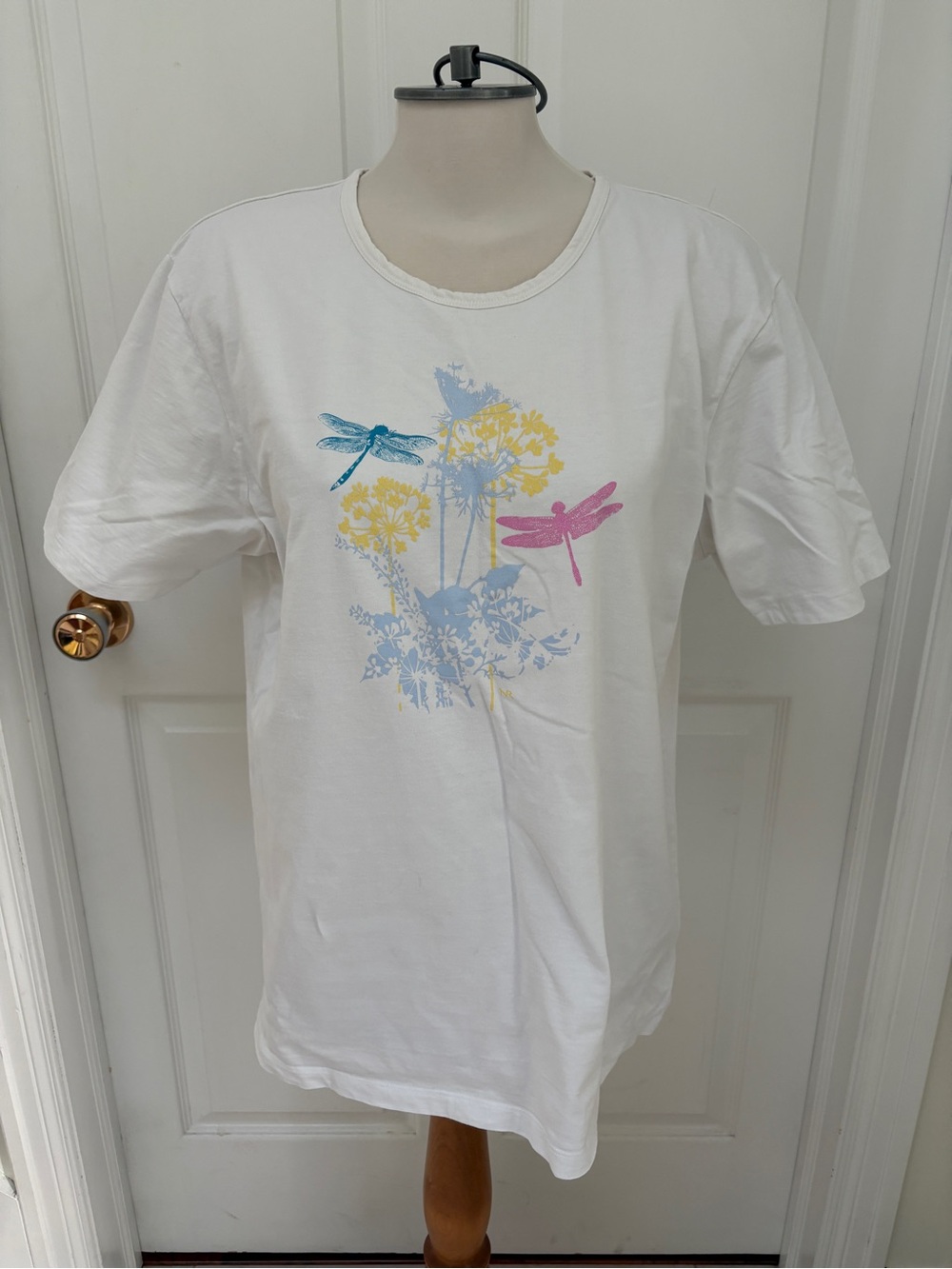 Northern Reflections White Tee with Dragonfly Floral Print